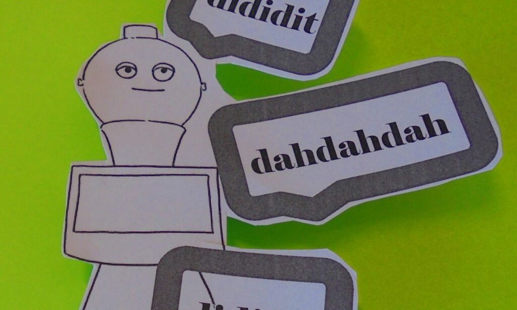 Roboter mit Sprechblase sagt dahdahdah