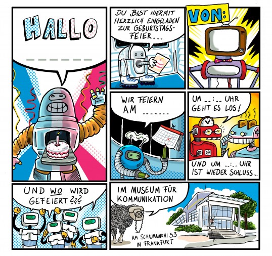 Comic Ausschnitt als Geburtstagseinladung mit Robotern